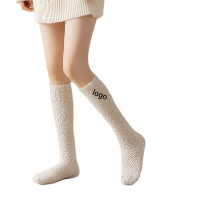 The Ladies' Long Plush Socks Made Of Coral Fleece Are Soft
